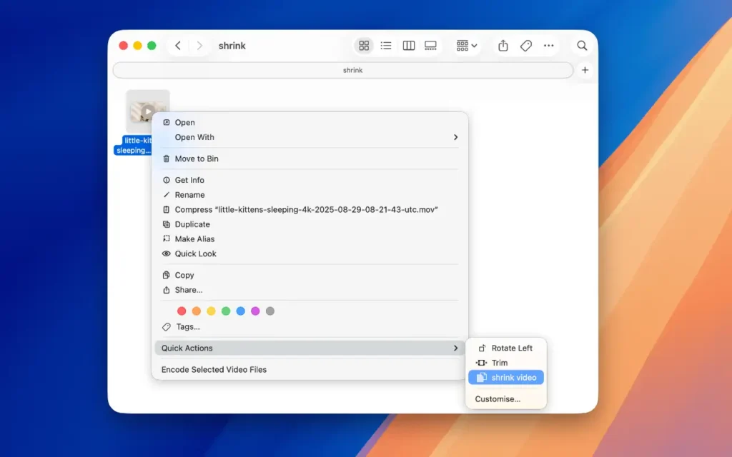 compress video on mac using quick action